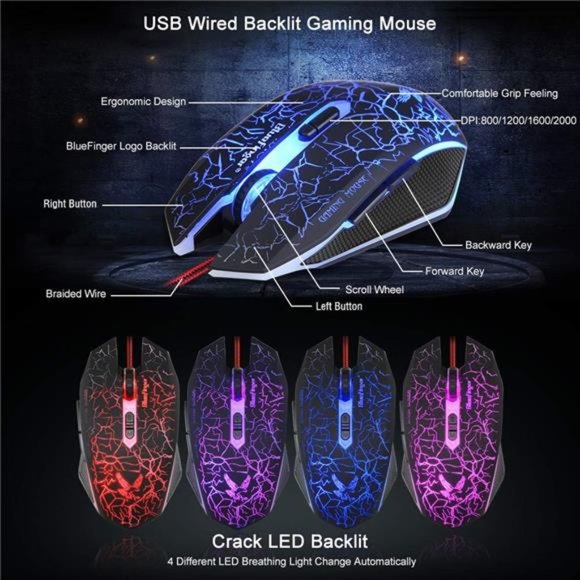Gaming Keyboard and Mouse,USB Wired Backlit Gaming Mouse and Keyboard Combo - Picture 6 of 7